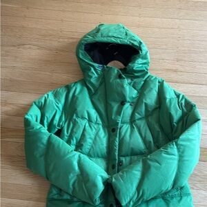 Green Hooded Puffer Ski Jacket